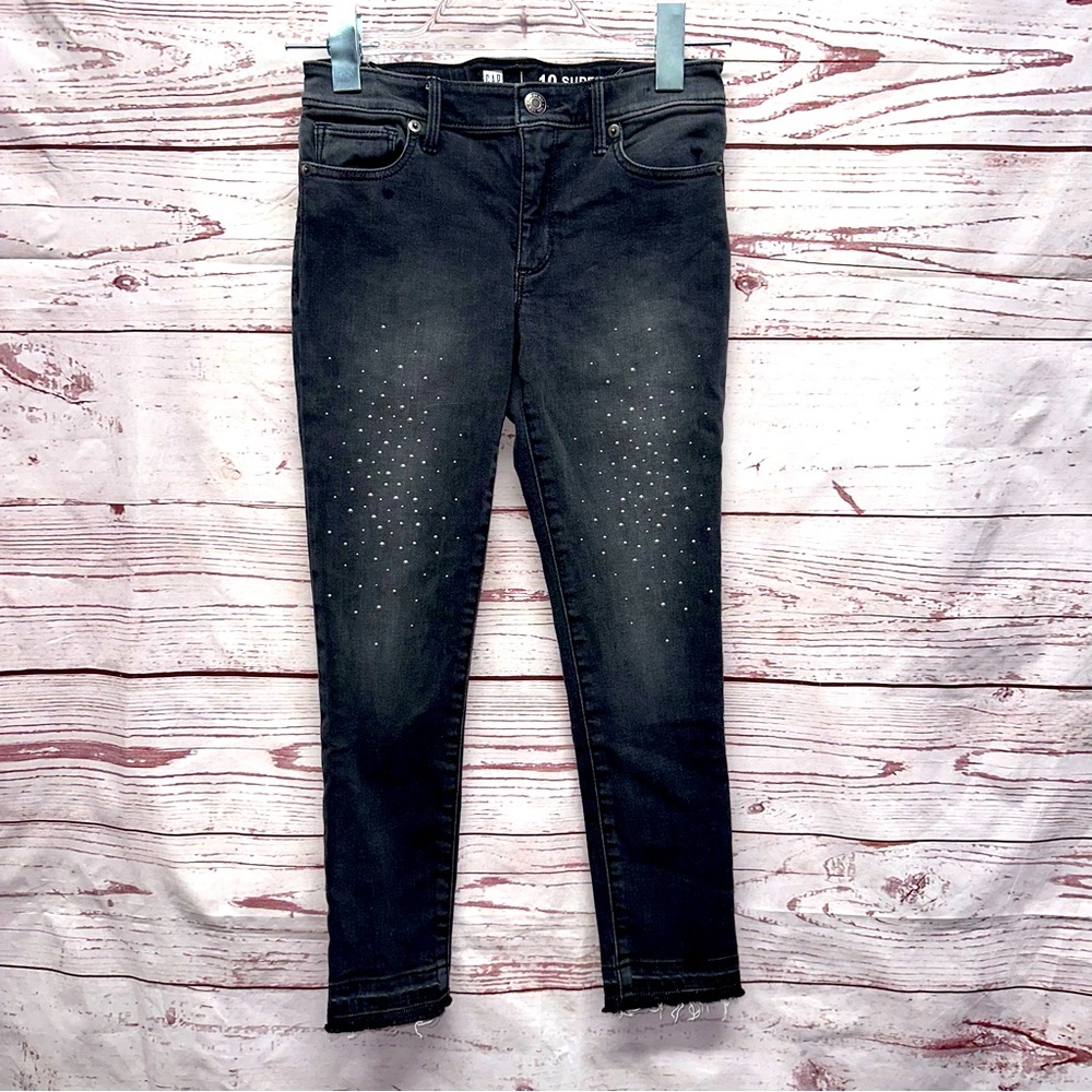 Gap Black Super Skinny Ankle Jeans With Rhinestone Stud Embellishments Size 10